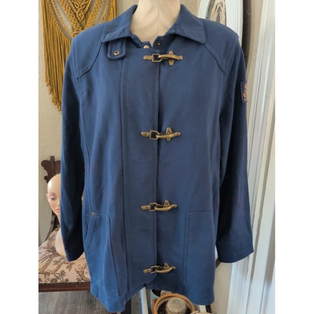 Vintage Polo Ralph Lauren Mens XXL Fireman Jacket Indigo Nautical Brass Clips